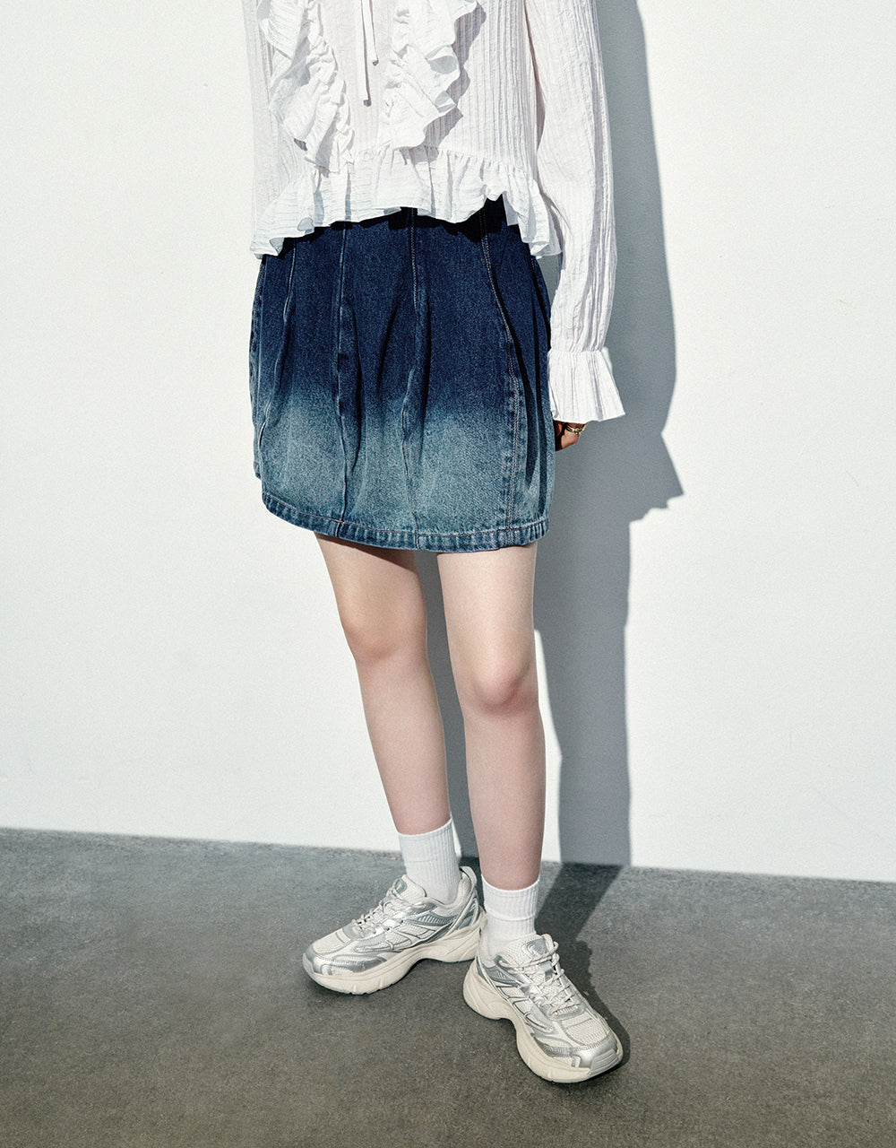 Gradient Mini A-Line Denim Skirt