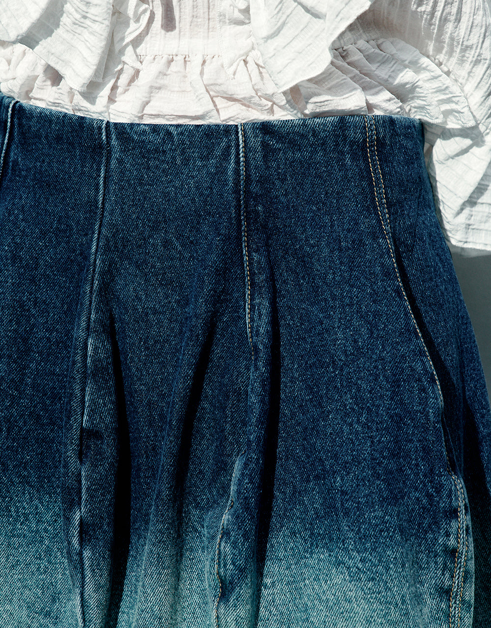 Gradient Mini A-Line Denim Skirt