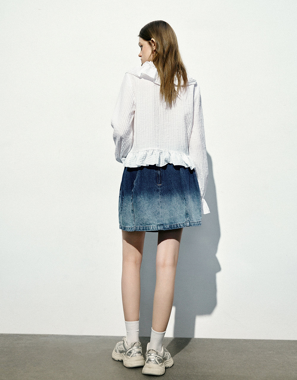 Gradient Mini A-Line Denim Skirt