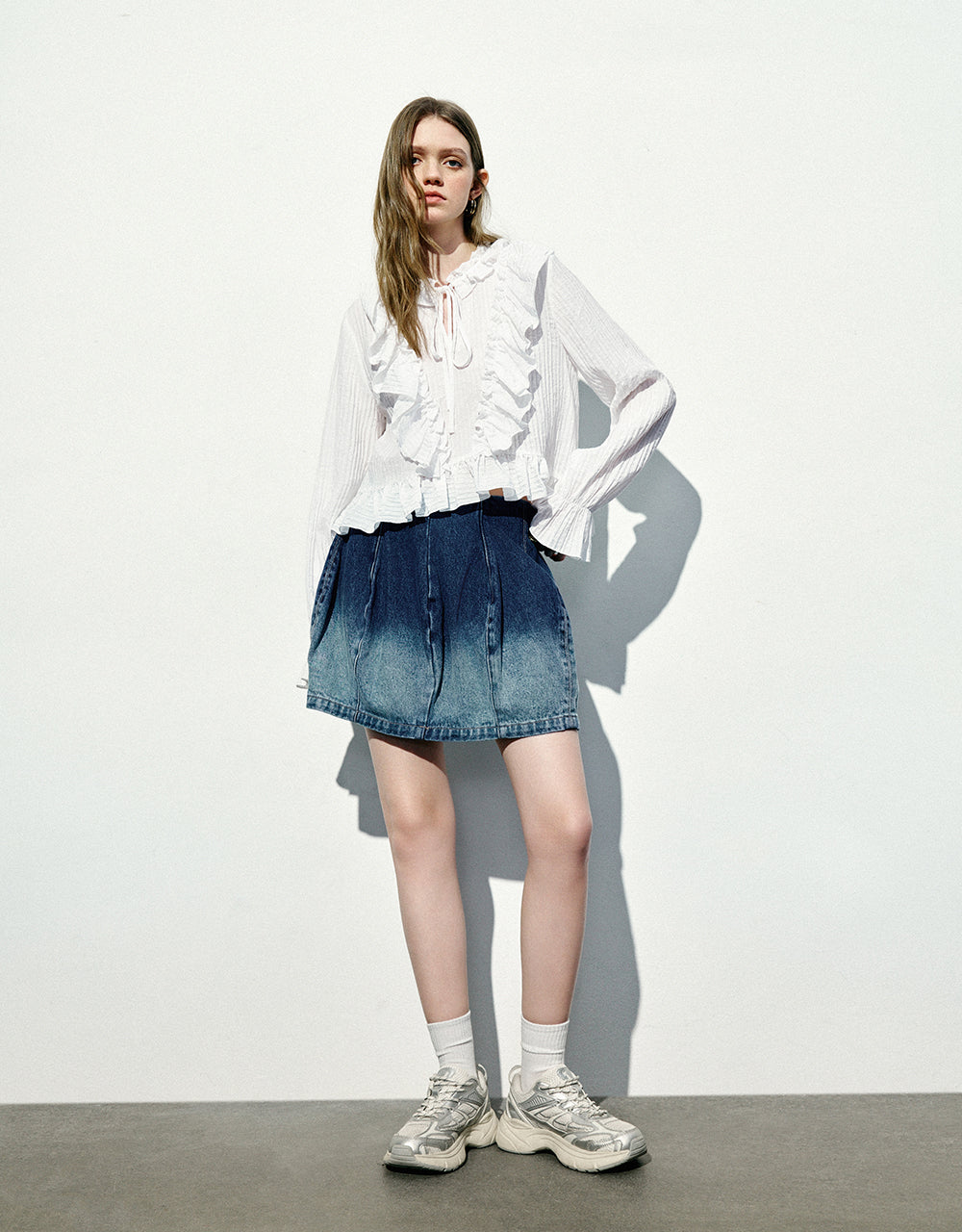 Gradient Mini A-Line Denim Skirt