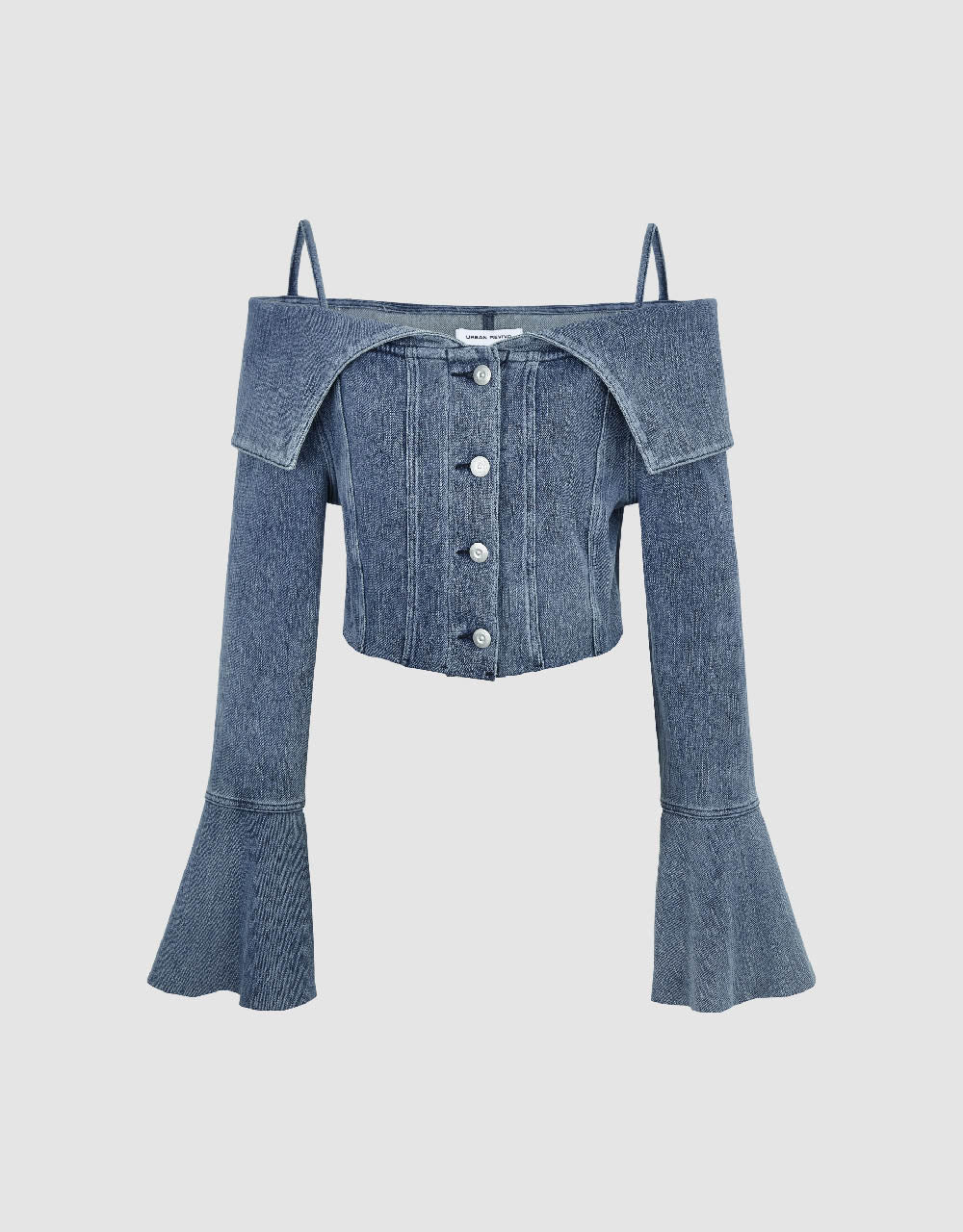 Butterfly Sleeve Off-Shoulder Denim Shirt