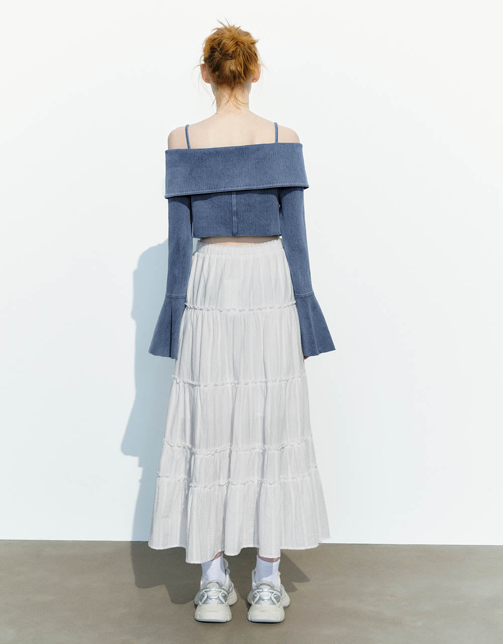 Butterfly Sleeve Off-Shoulder Denim Shirt