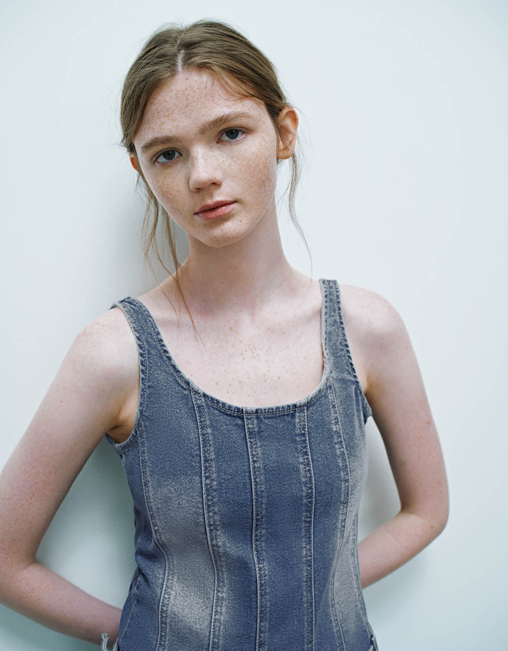 Sleeveless U Neck Denim Dress