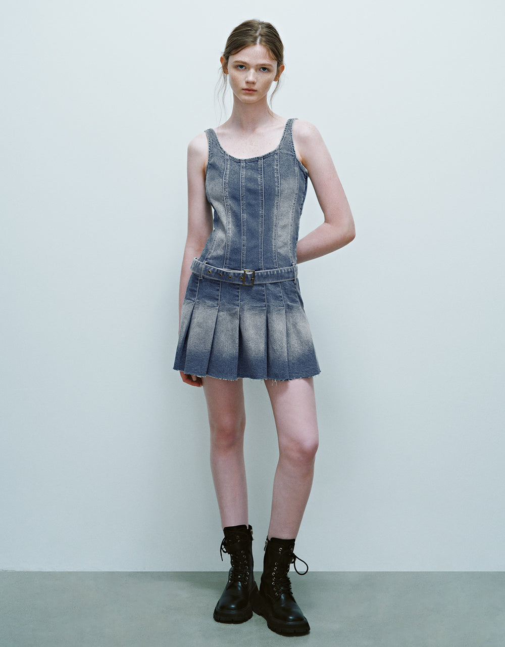 Sleeveless U Neck Denim Dress