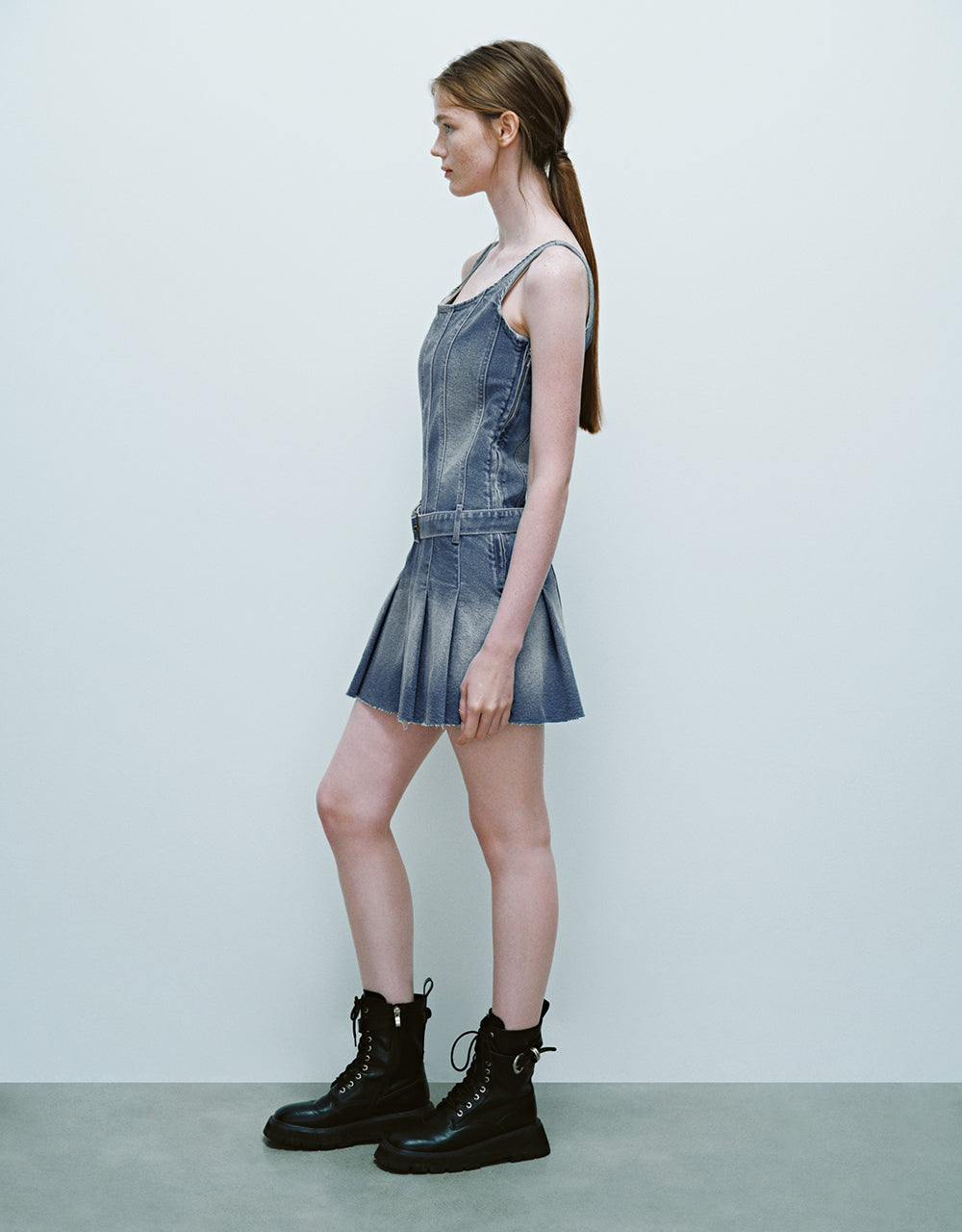 Sleeveless U Neck Denim Dress