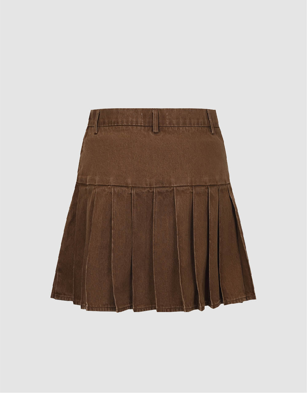 Lace Up Pleated Mini A-Line Denim Skirt