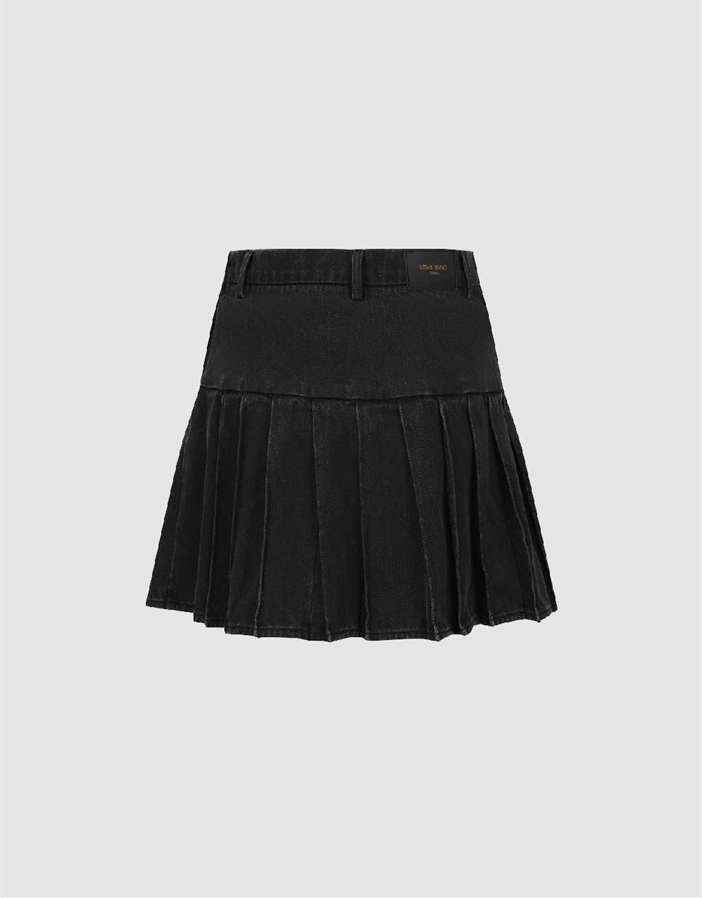 Pleated Mini A-Line Denim Skirt