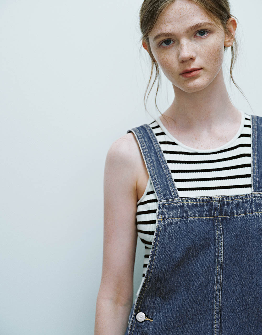 Square-cut Collar Denim Pinafore Dress