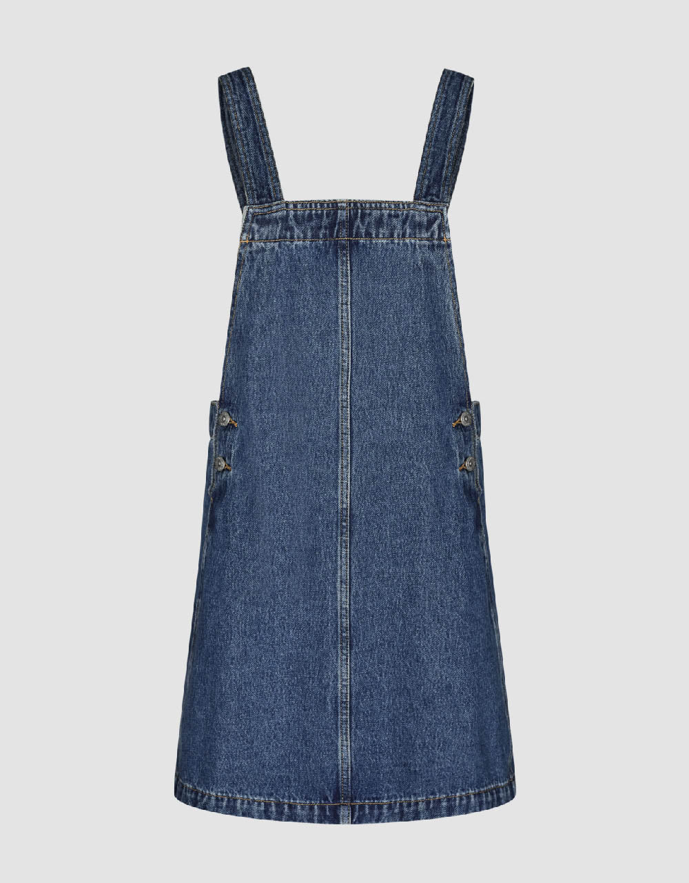 Square-cut Collar Denim Pinafore Dress