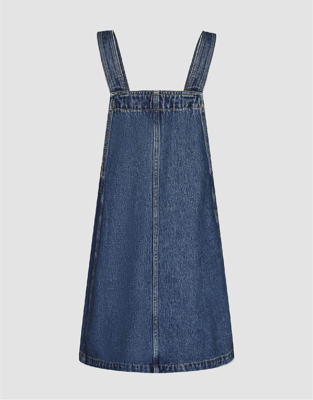 Square-cut Collar Denim Pinafore Dress