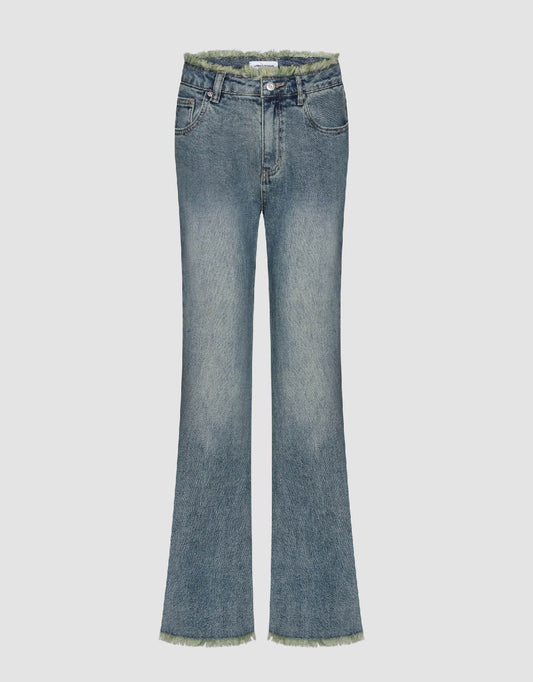 Raw Hem Flare Jeans