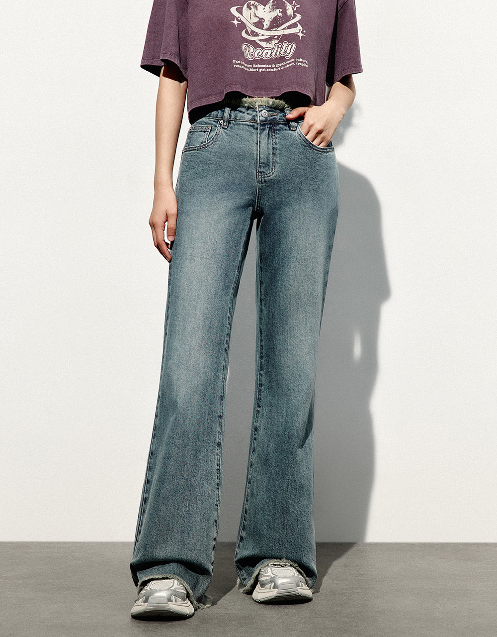 Raw Hem Flare Jeans