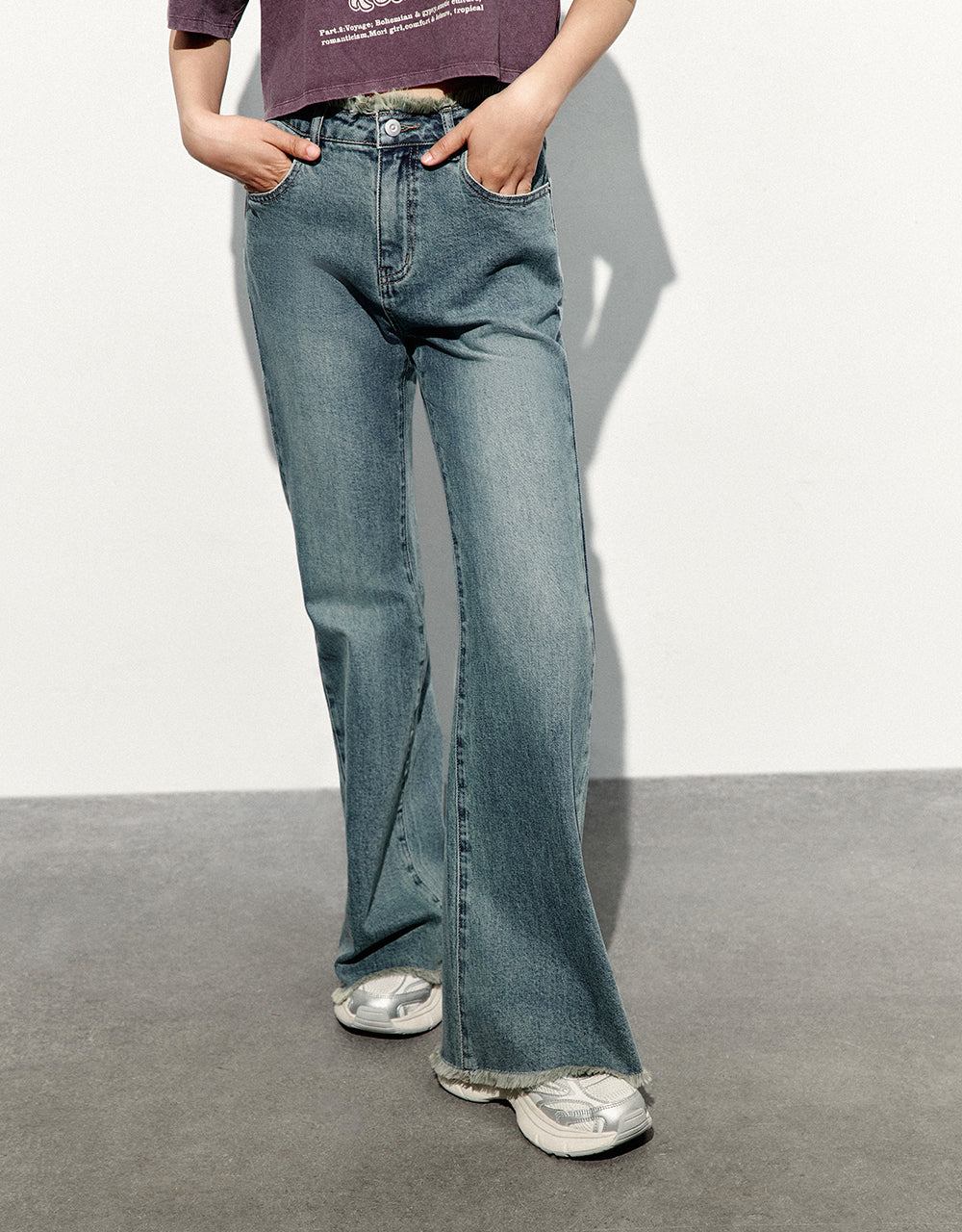 Raw Hem Flare Jeans