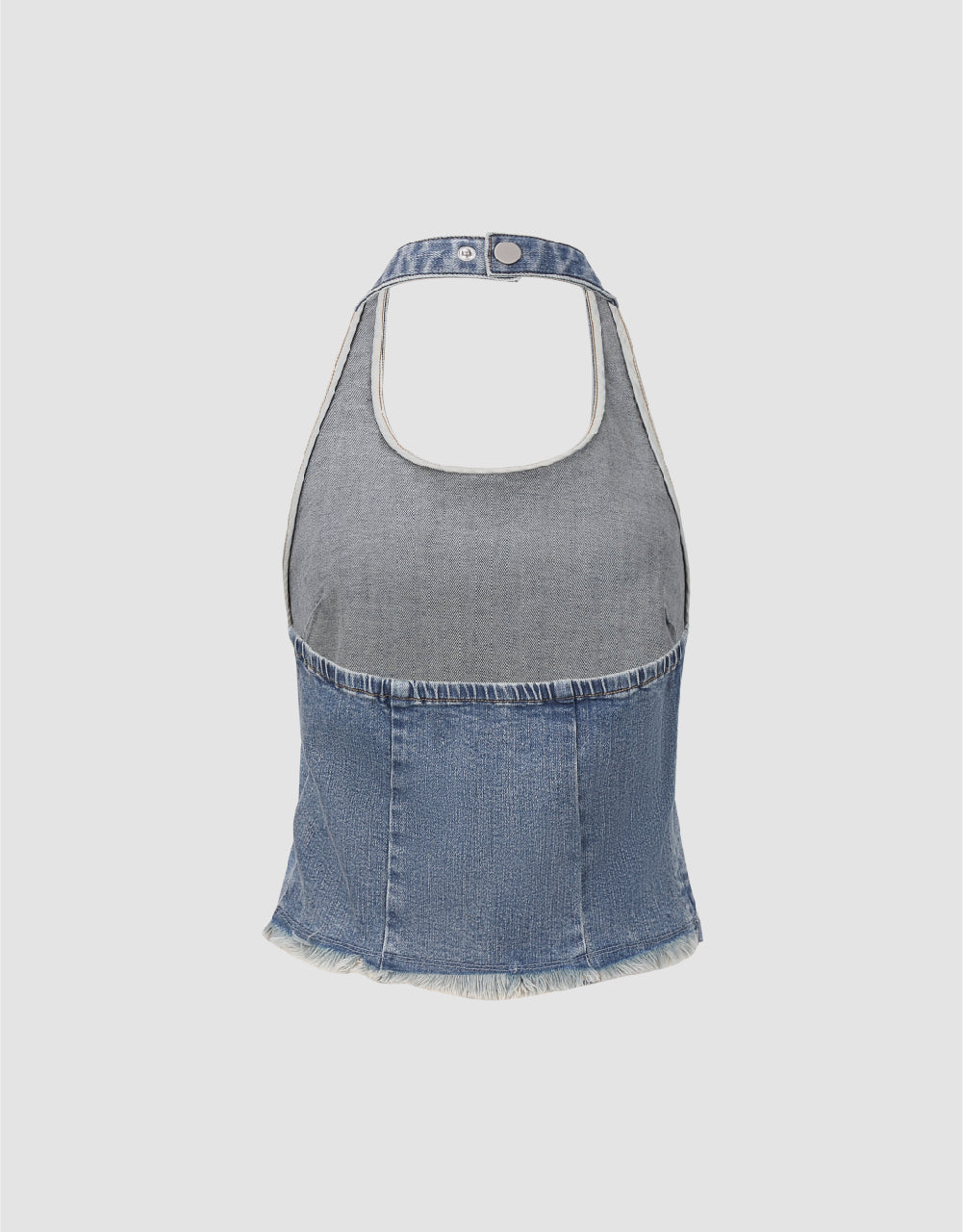 Raw Hem Halter Neck Denim Vest