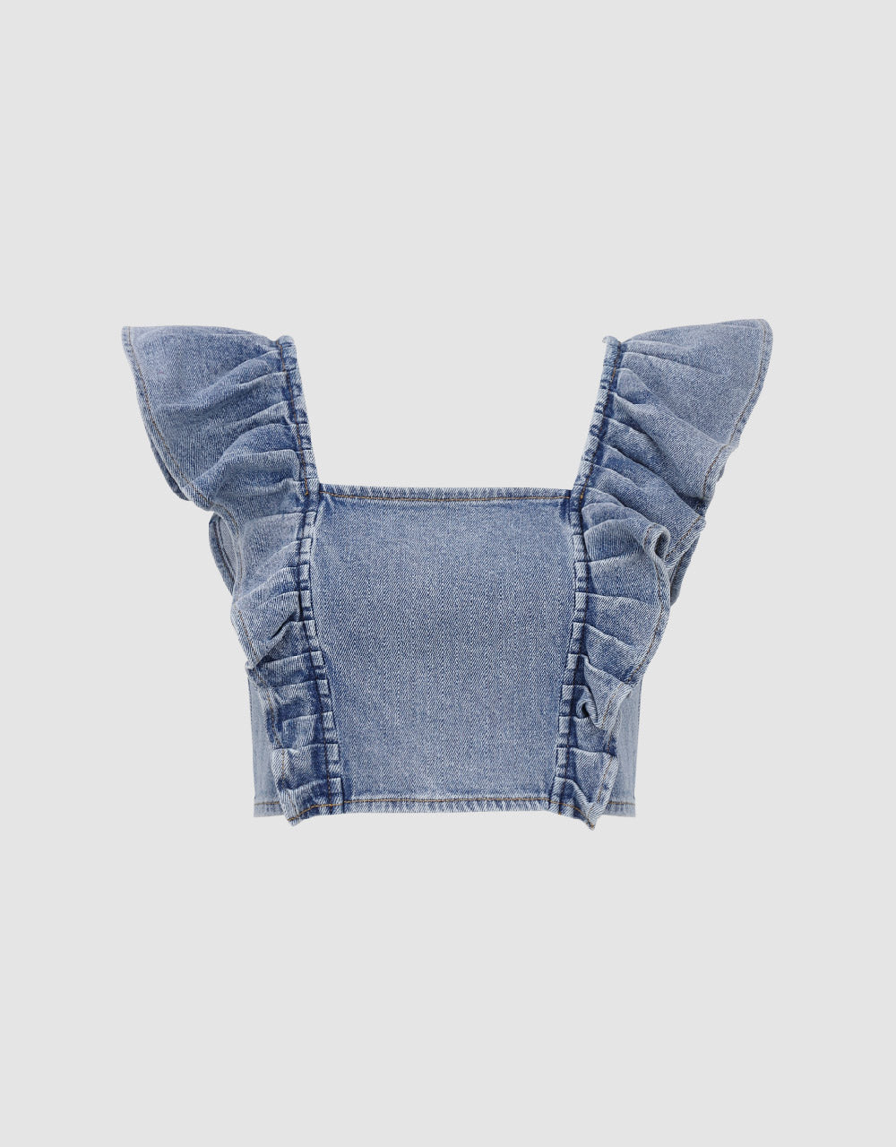 Ruffle Sleeveless Denim Shirt