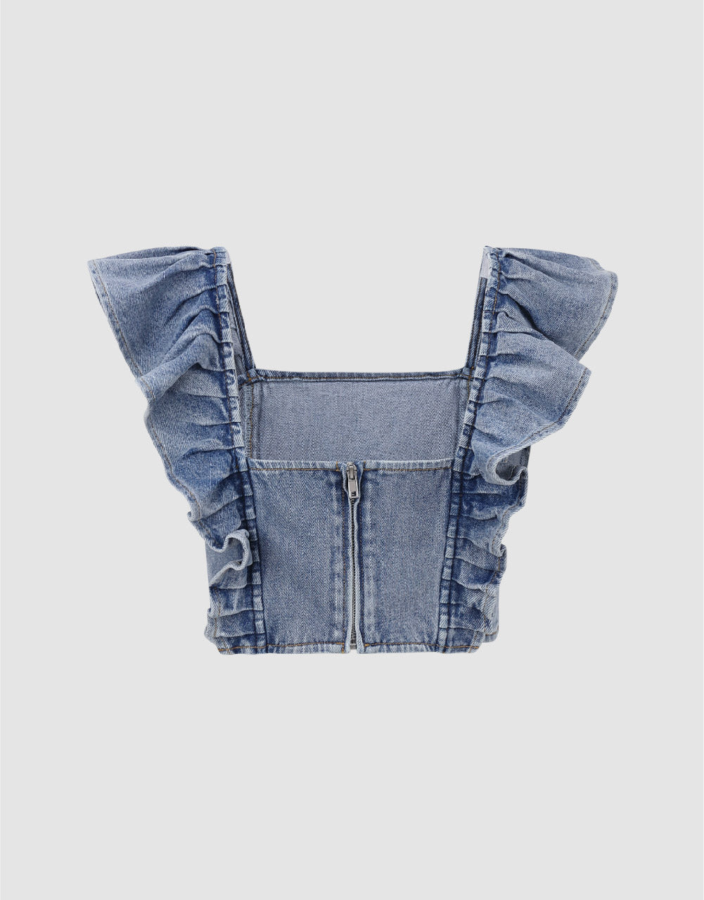 Ruffle Sleeveless Denim Shirt