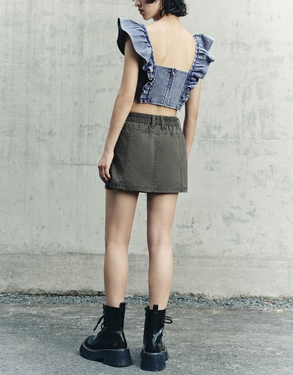 Ruffle Sleeveless Denim Shirt