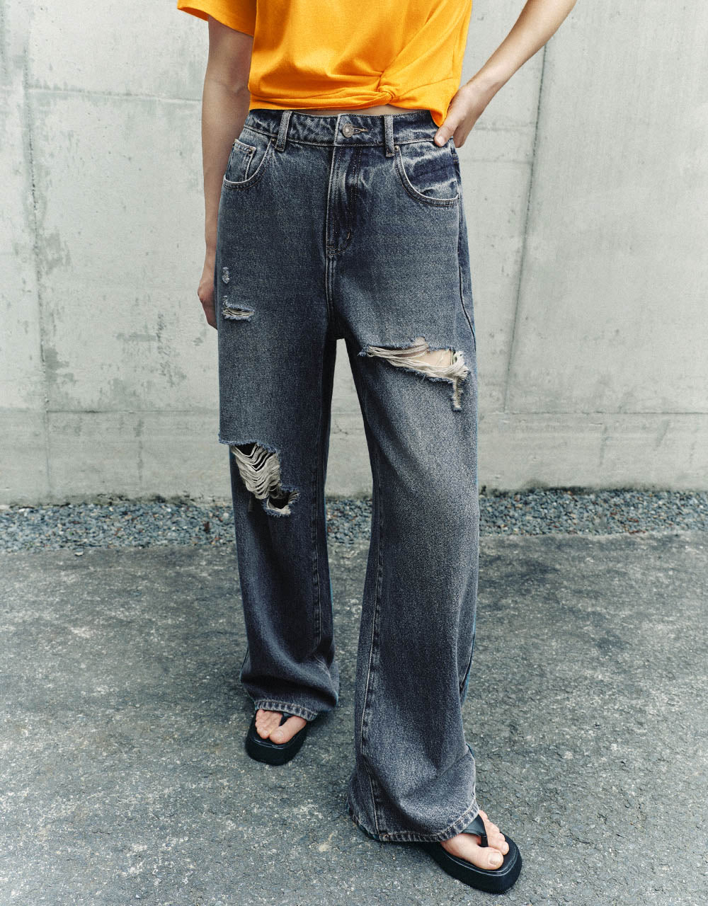 Ripped Wide-Leg Pants Jeans