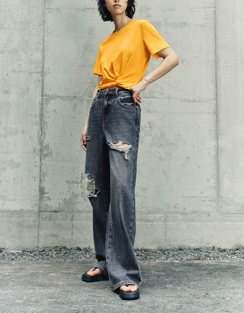 Ripped Wide-Leg Pants Jeans