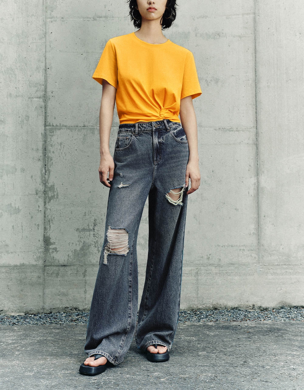 Ripped Wide-Leg Pants Jeans