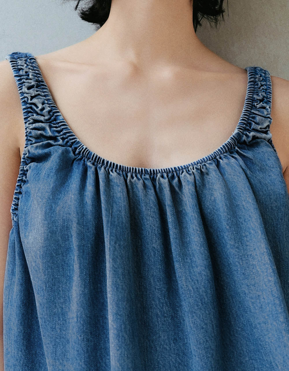 Sleeveless U Neck Denim Blouse