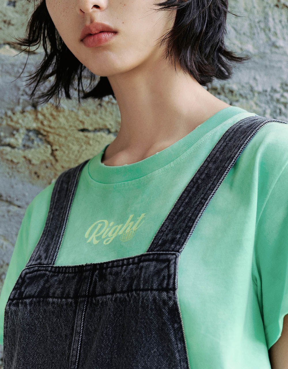 Square-cut Collar Denim Pinafore Dress