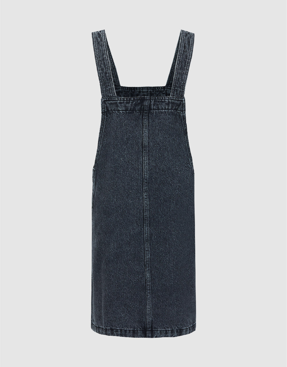 Square-cut Collar Denim Pinafore Dress