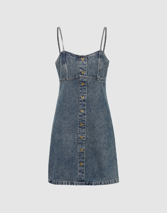 Square-cut Collar Denim Cami Dress