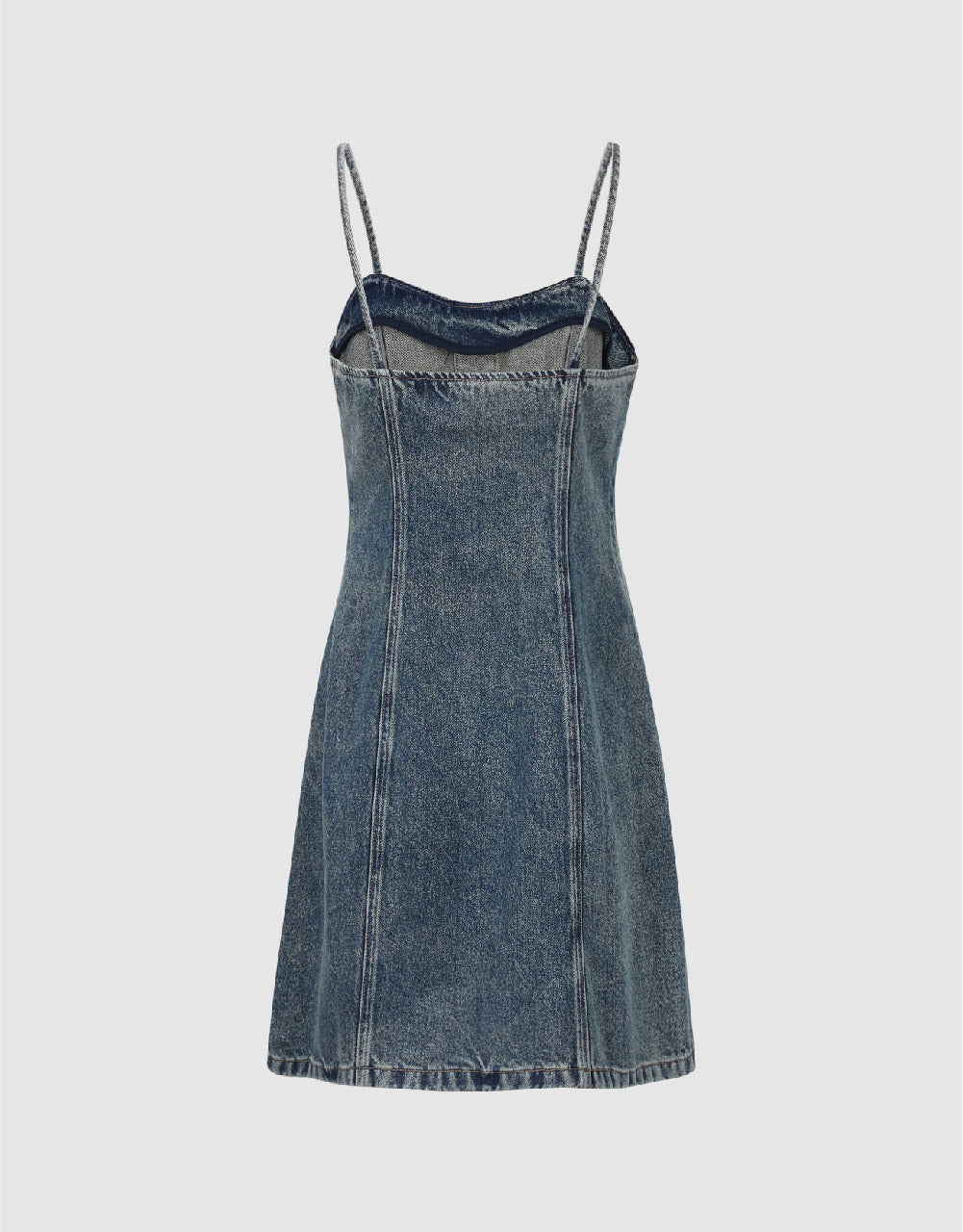 Square-cut Collar Denim Cami Dress