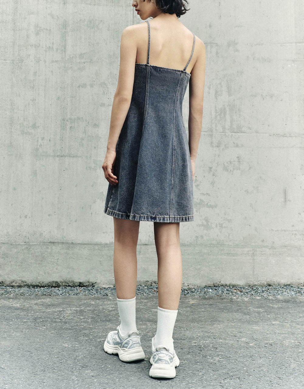 Square-cut Collar Denim Cami Dress