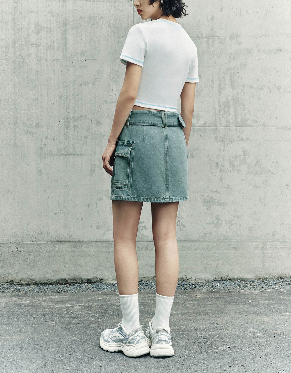 Mini A-Line Denim Skirt With Belt