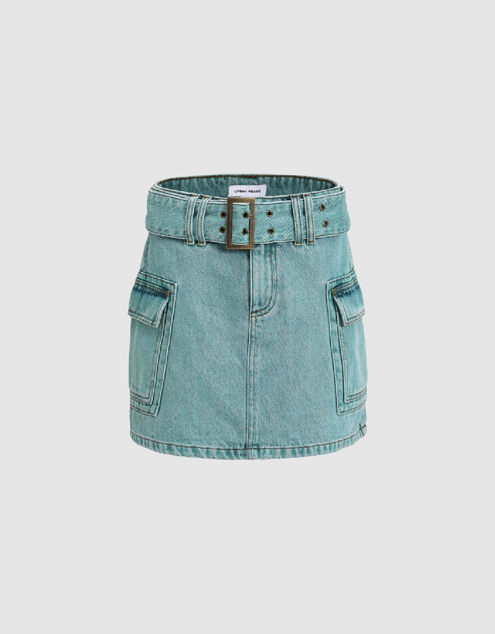 Mini A-Line Denim Skirt With Belt