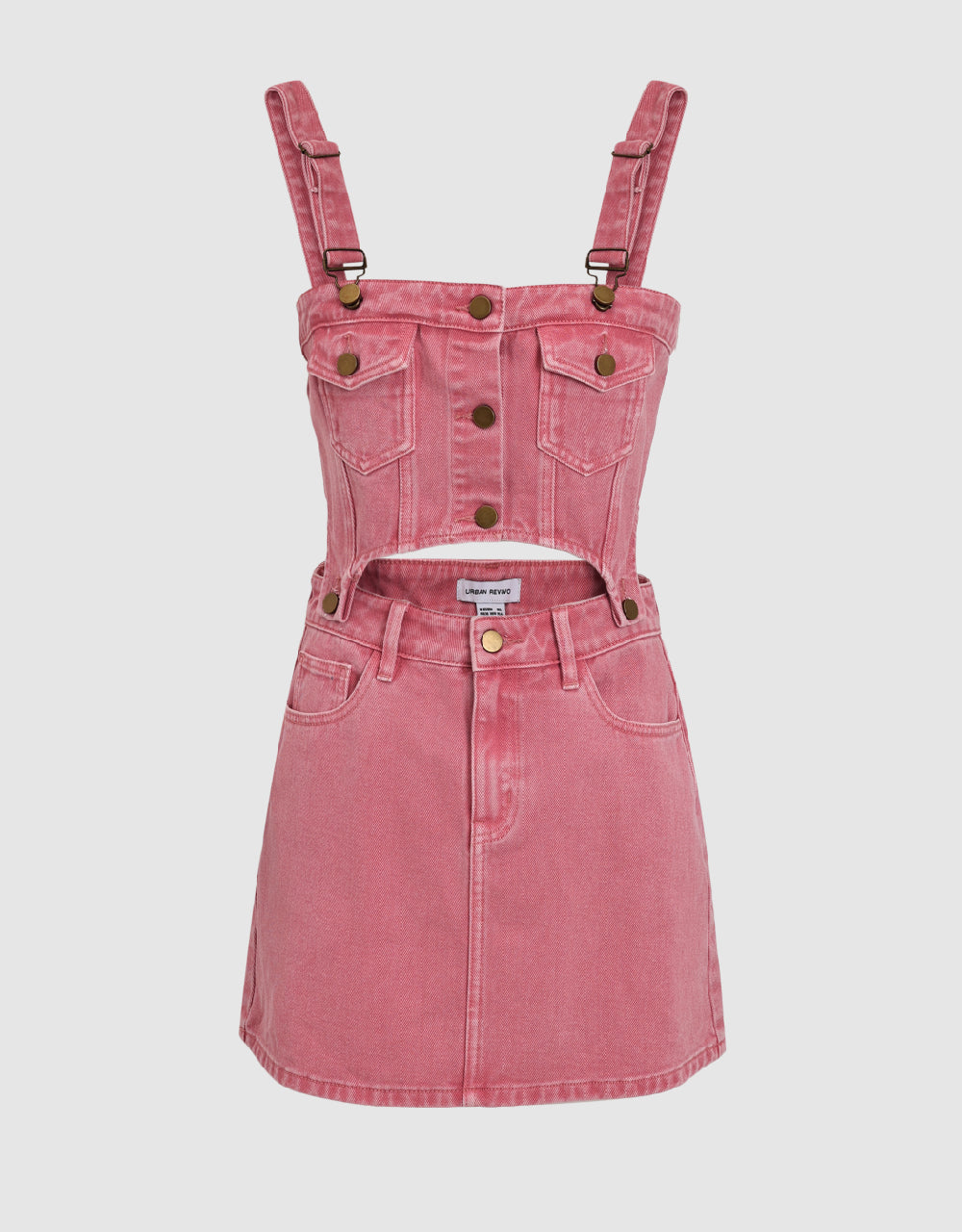 Cut-Out Mini Denim Pinafore Dress