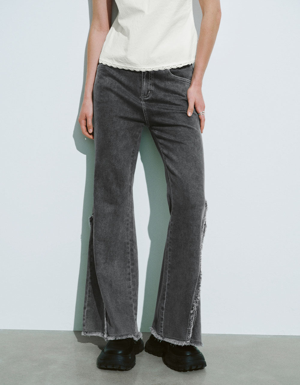 Raw Hem Flare Jeans