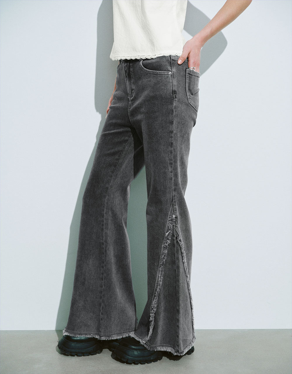 Raw Hem Flare Jeans