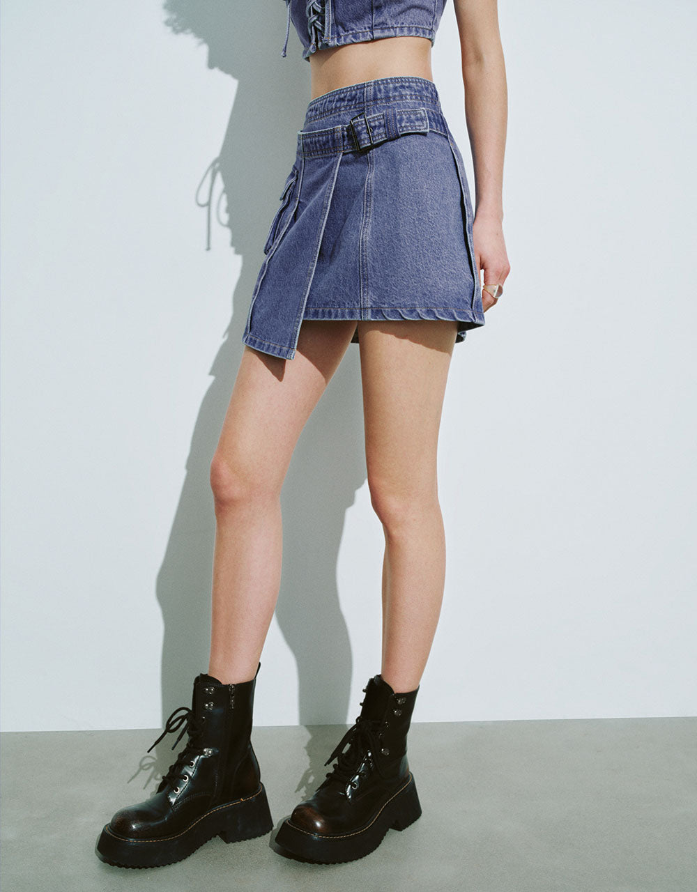 Mini A-Line Denim Skirt With Belt