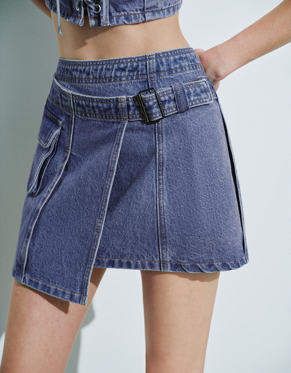 Mini A-Line Denim Skirt With Belt