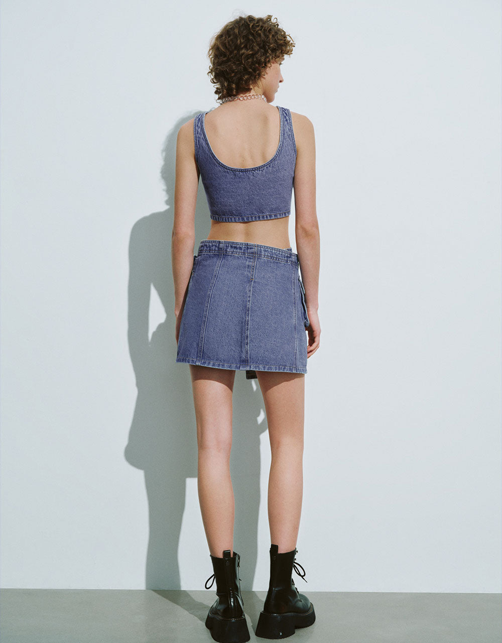 Mini A-Line Denim Skirt With Belt