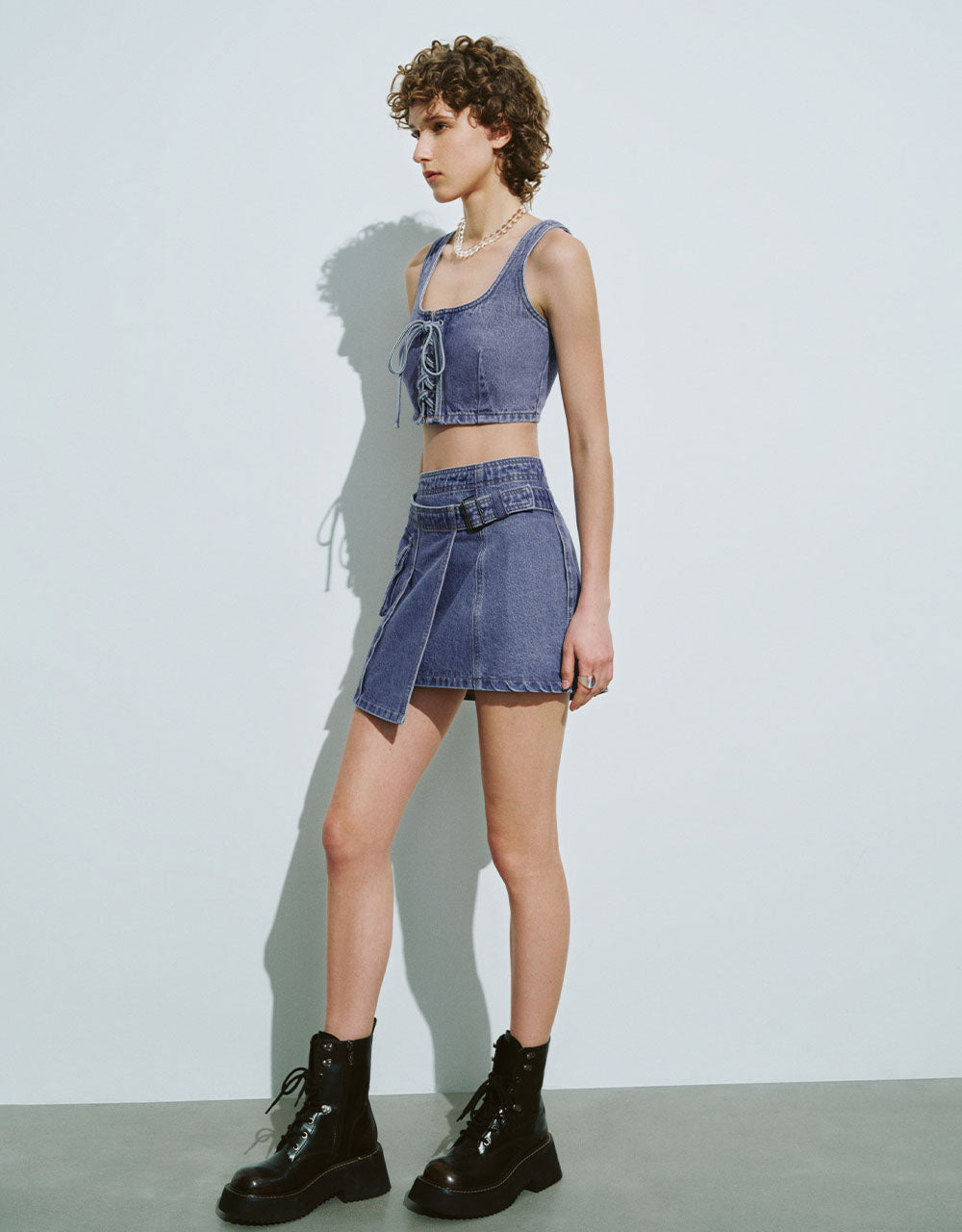 Mini A-Line Denim Skirt With Belt