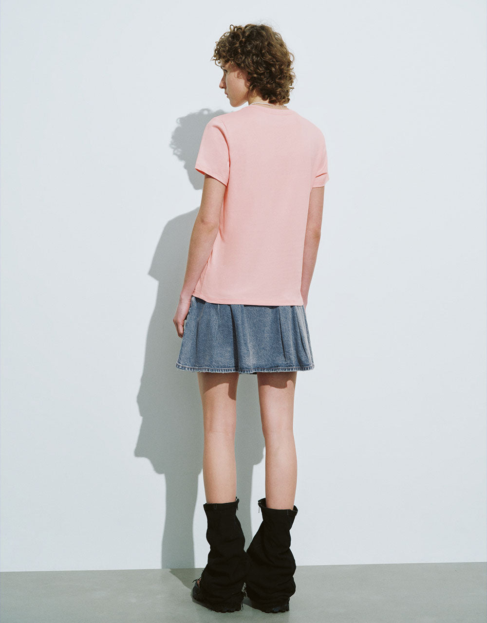 Pleated Mini A-Line Denim Skirt