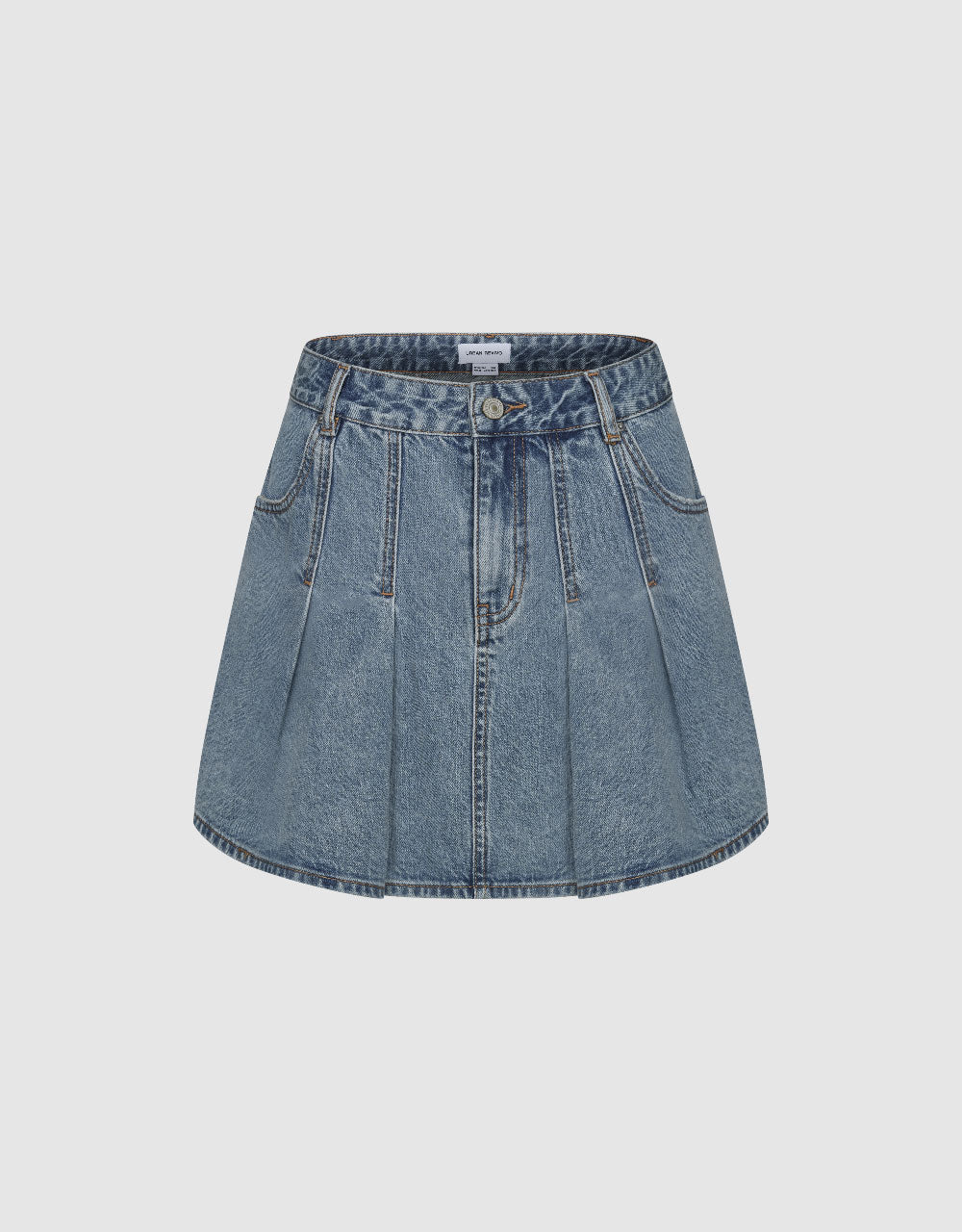 Pleated Mini A-Line Denim Skirt