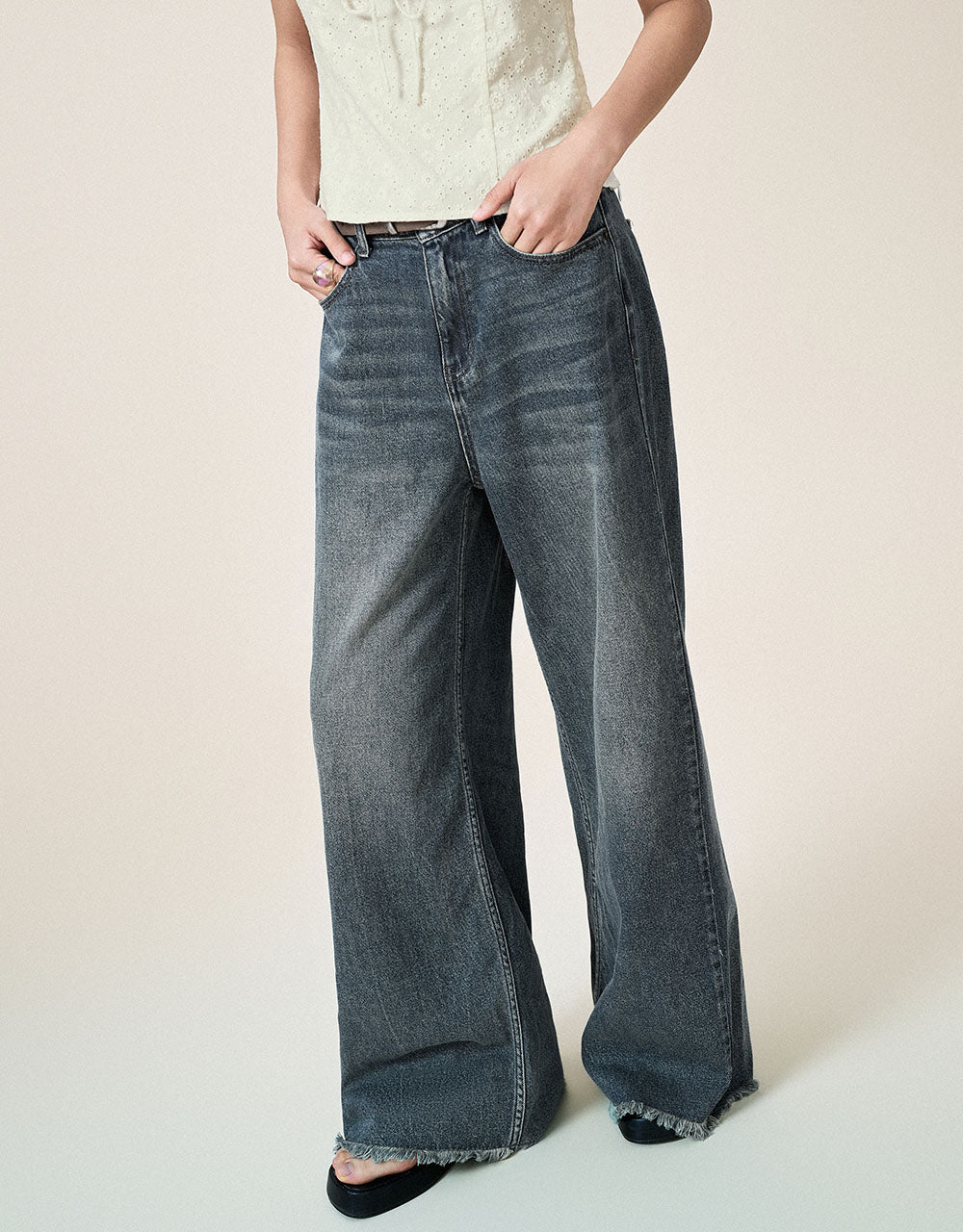 Raw Hem Straight Jeans