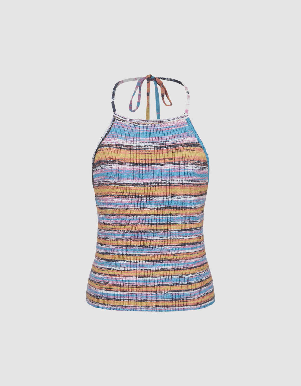 Halter Neck Striped Knitted Tank Top