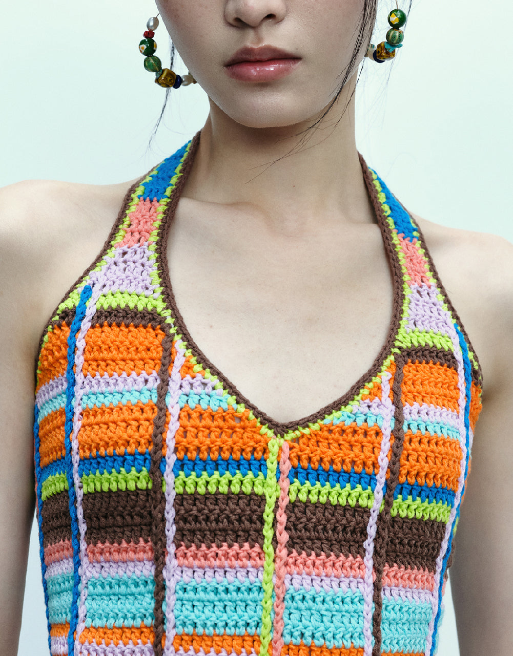 Halter Neck Crochet Striped Vest