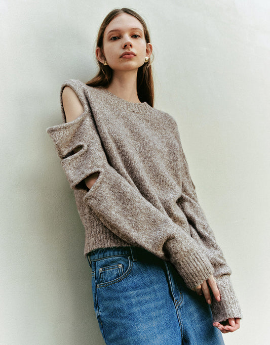 Cold Shoulder Crew Neck Knitted T-Shirt