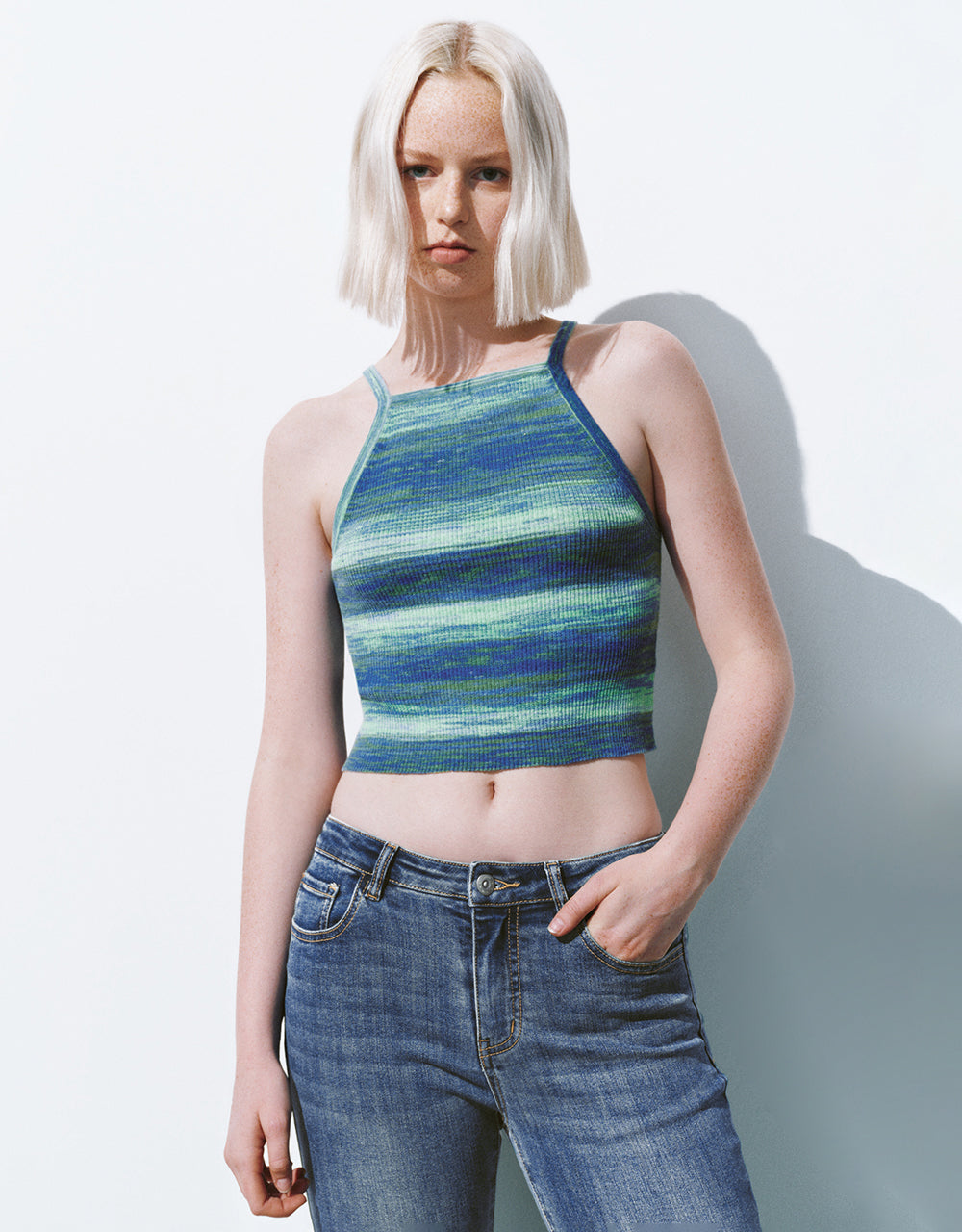 Striped Halter Neck Knitted Tank Top