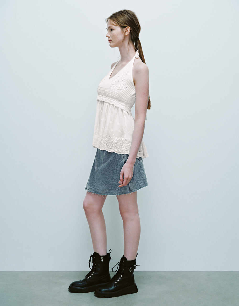 Sleeveless Halter Neck Knitted T-Shirt