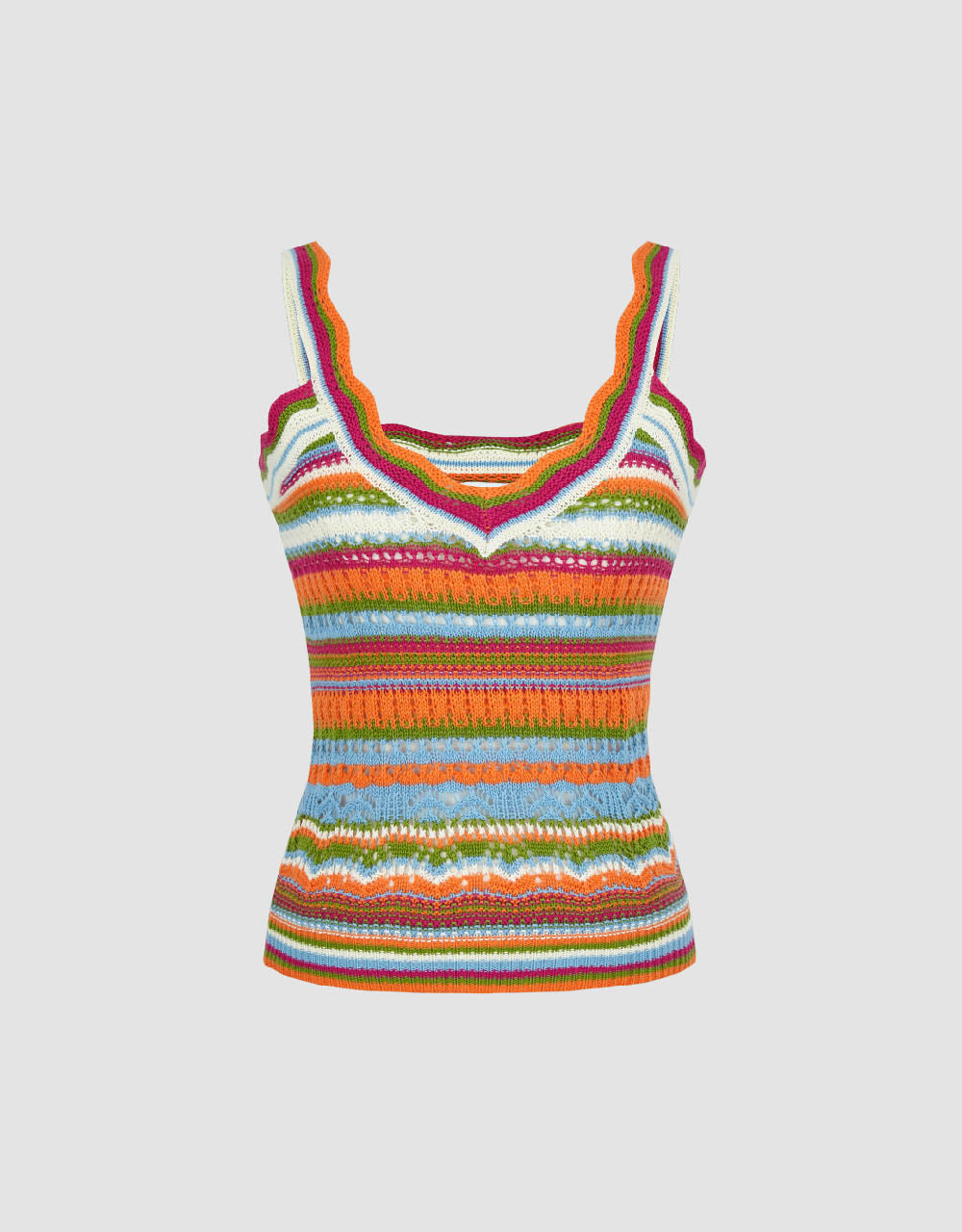 Striped V-Neck Knitted Tank Top