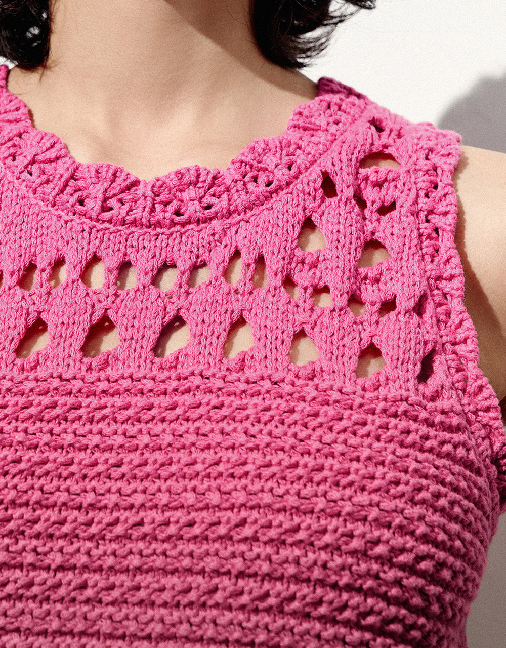 Crew Neck Crochet Knitted Vest