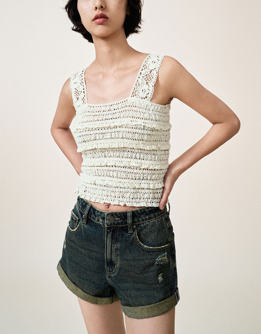 Sleeveless Square-cut Collar Knitted Top